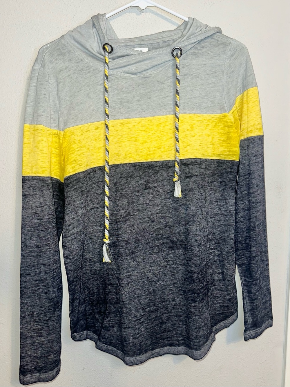Maurices Yellow, Gray & Black Hooded Shirt